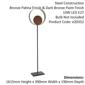 1615mm Bronze Patina Complete Standing Floor Lamp Light - Dark Bronze Metalwork - thumbnail 2