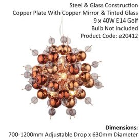 Copper Plated Ceiling Pendant with Tinted Glass Spheres Decorative Light Fitting - thumbnail 2