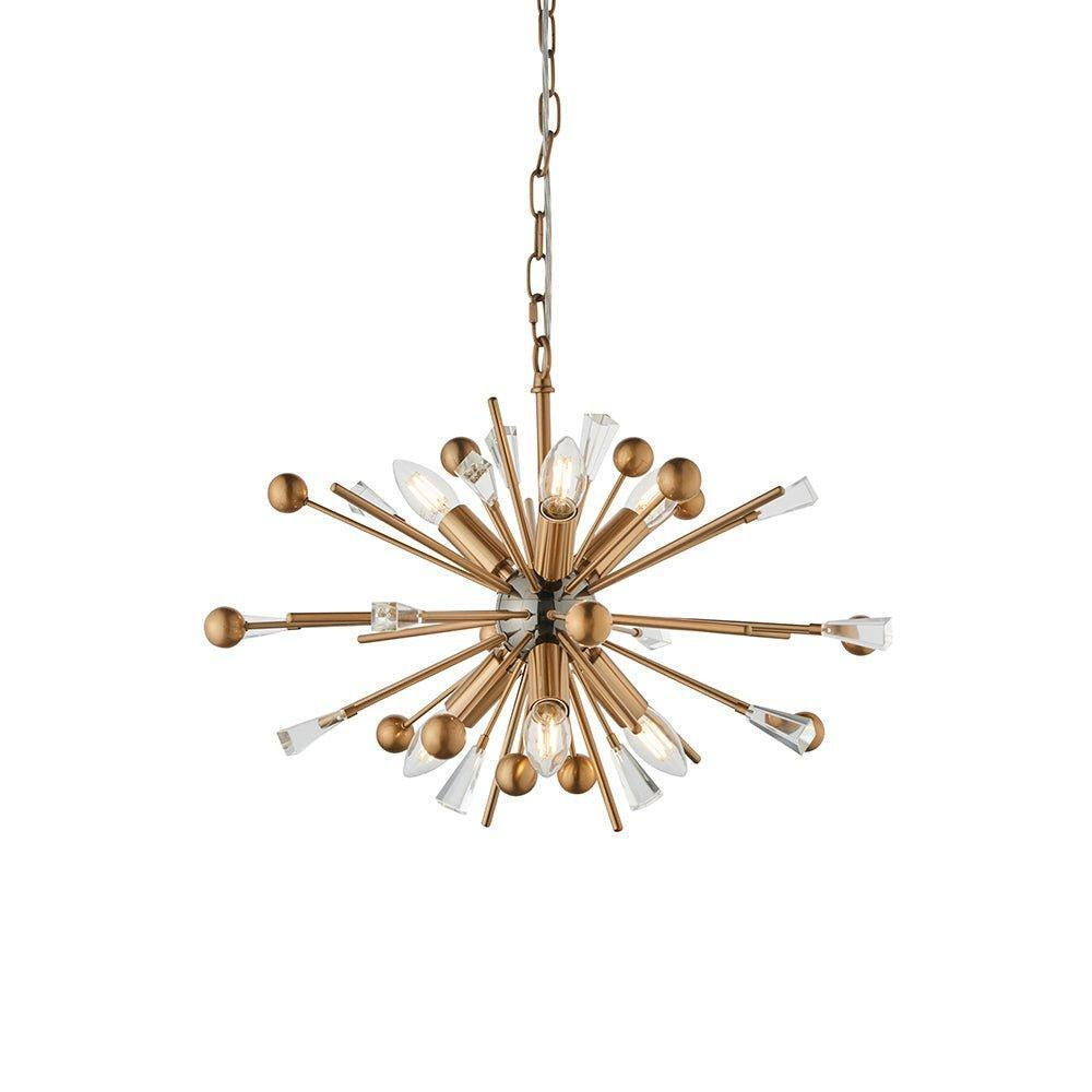 Aged Brass & Black Nickel Ceiling Pendant Light - Clear Crystals - 6 Bulb Lamp - image 1