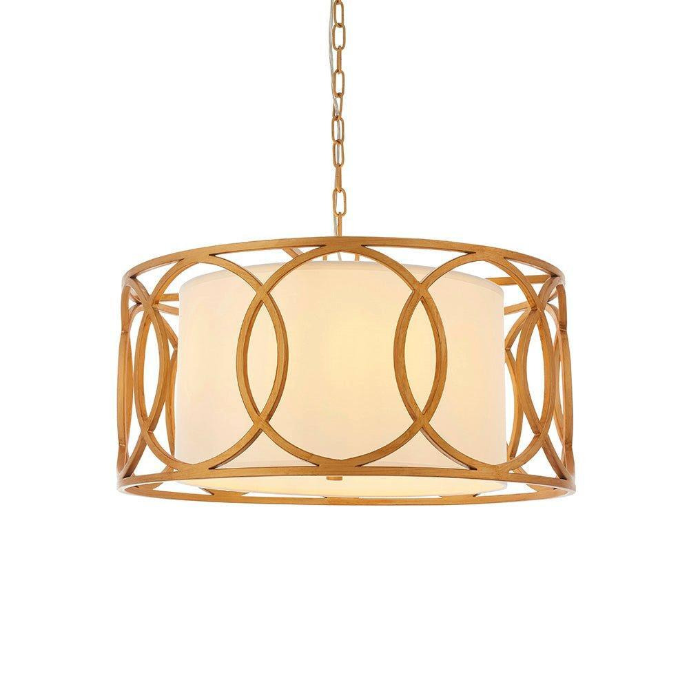 Brushed Gold Multi Arm Ceiling Pendant Light - White Fabric Shade - Dimmable - image 1