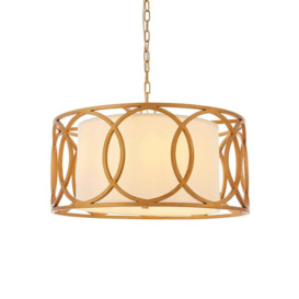 Brushed Gold Multi Arm Ceiling Pendant Light - White Fabric Shade - Dimmable - thumbnail 1