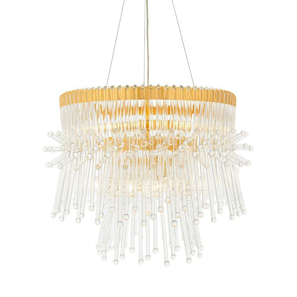 Gold Plated Ceiling Chandelier - Glass Detailing - 9 Bulb Pendant Light Fitting - image 1