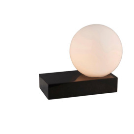 Gloss Black Designer Marble Base Table Lamp Light & Opal Sphere Glass Shade