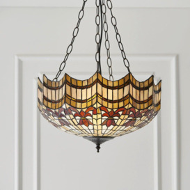Traditional Tiffany Glass 3 Light Ceiling Pendant - Dark Bronze Effect Fitting - thumbnail 3