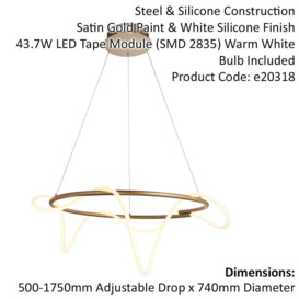 Hanging Ceiling Pendant Light Fitting - Satin Gold & White Silicone LED Tube - thumbnail 2