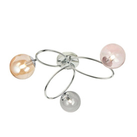 Semi Flush Multi Arm Ceiling Light - Chrome Plated - Pink Grey & Champagne Glass