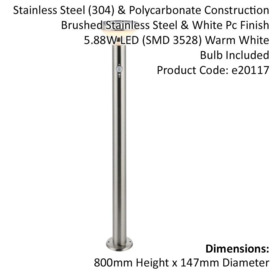 800mm Stainless Steel Outdoor Bollard Post Light - Solar Powered & PIR Sensor - thumbnail 2