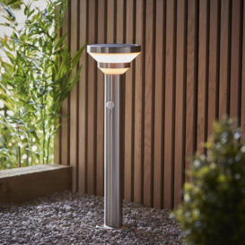 500mm Outdoor Lamp Post Light - Brushed Steel & White Diffuser - Solar Powered - thumbnail 3
