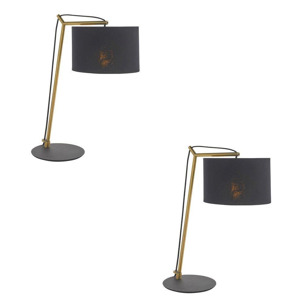 2 PACK Brass Plated Angular Table Lamp - Black Base & Cotton Shade - Desk Light - image 1