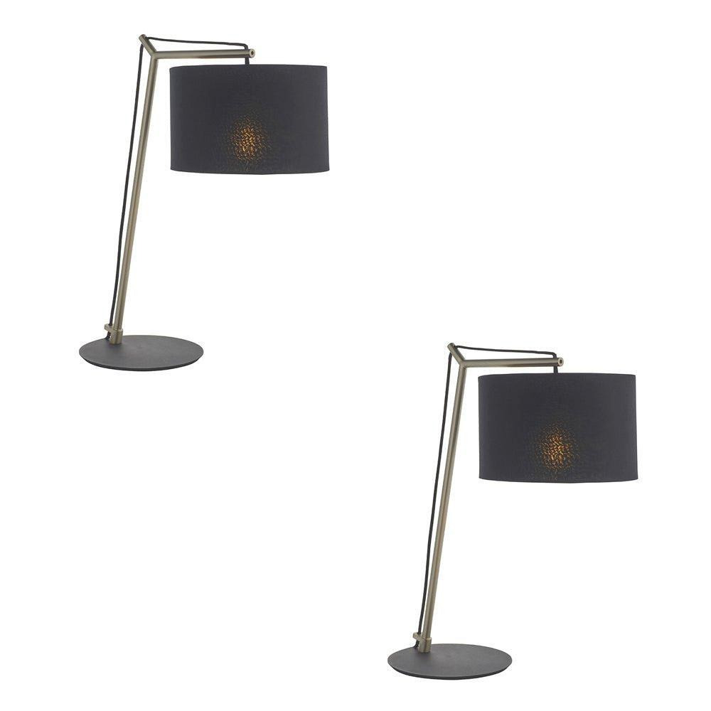 2 PACK Nickel Plated Angular Table Lamp - Black Base & Cotton Shade - Desk Light - image 1