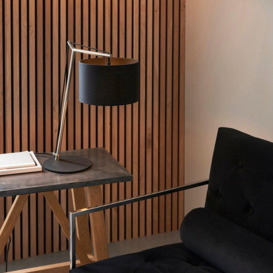 2 PACK Nickel Plated Angular Table Lamp - Black Base & Cotton Shade - Desk Light - thumbnail 3