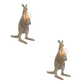 2 PACK Vintage Silver Kangaroo Table Light - Resin Figure - Chrome Lamp Holder