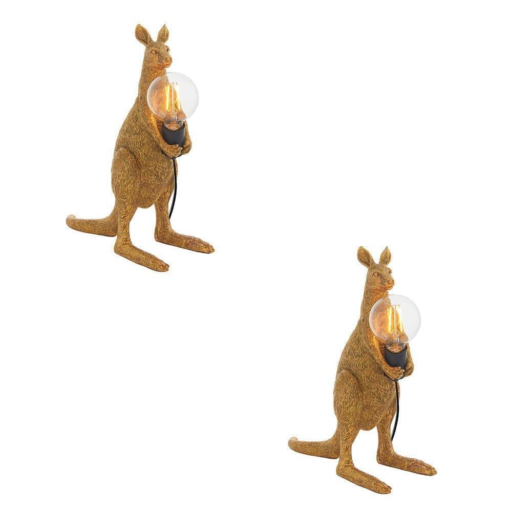 2 PACK Vintage Gold Kangaroo Table Light - Resin Figure - Matt Black Lamp Holder - image 1