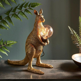 2 PACK Vintage Gold Kangaroo Table Light - Resin Figure - Matt Black Lamp Holder - thumbnail 3
