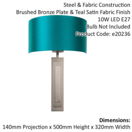 2 PACK Brushed Bronze Plated Wall Light & Teal Satin Half Shade - 1 Bulb Lamp - thumbnail 2