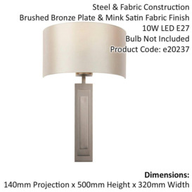 2 PACK Brushed Bronze Plated Wall Light & Mink Satin Half Shade - 1 Bulb Lamp - thumbnail 2