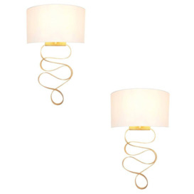 2 PACK Hammered Gold Leaf Ribbon Wall Light & Ivory Half Shade - Dimmable