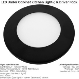 4x MATT BLACK Ultra-Slim Round Under Cabinet Kitchen Light & Driver Kit - Natural White Diffused LED - thumbnail 2