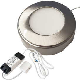 1x BRUSHED NICKEL Round Surface or Flush Under Cabinet Kitchen Light & Driver Kit - Natural White LED