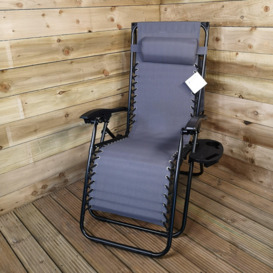 Pack of Two Multi Position Garden Gravity Relaxer Chair Sun Loungers with Sun Canopy in Grey - thumbnail 3