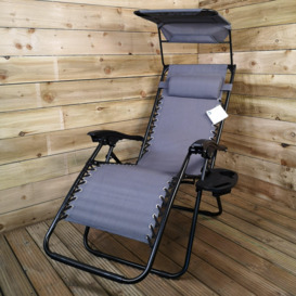 Pack of Two Multi Position Garden Gravity Relaxer Chair Sun Loungers with Sun Canopy in Grey - thumbnail 2