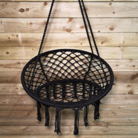 80cm Hanging Black Macrame Chair Indoor Outdoor Swing Chair Hammock - thumbnail 1