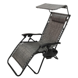 Multi Position Garden Gravity Relaxer Chair Sun Lounger with Sun Canopy in Grey - thumbnail 2