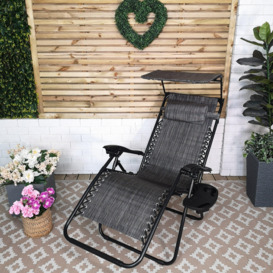Multi Position Garden Gravity Relaxer Chair Sun Lounger with Sun Canopy in Grey - thumbnail 1