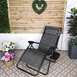 Multi Position Garden Gravity Relaxer Chair Sun Lounger with Sun Canopy in Grey - thumbnail 3