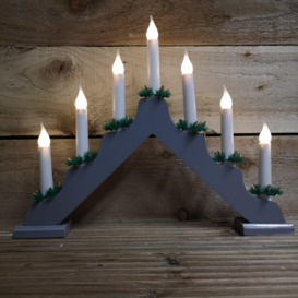 40cm Battery Operated Grey Wooden Christmas Candle Bridge with 7 Bulbs in Warm White - thumbnail 2