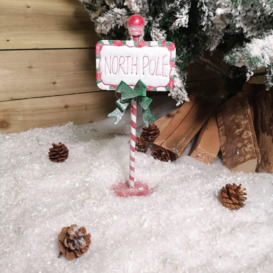 33cm North Pole Christmas Decoration Novelty Sign in Candy Cane Design - thumbnail 1