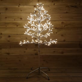 78cm Warm White 140 LED Silver Christmas Tree Metal Frame Silhouette Decoration - thumbnail 1