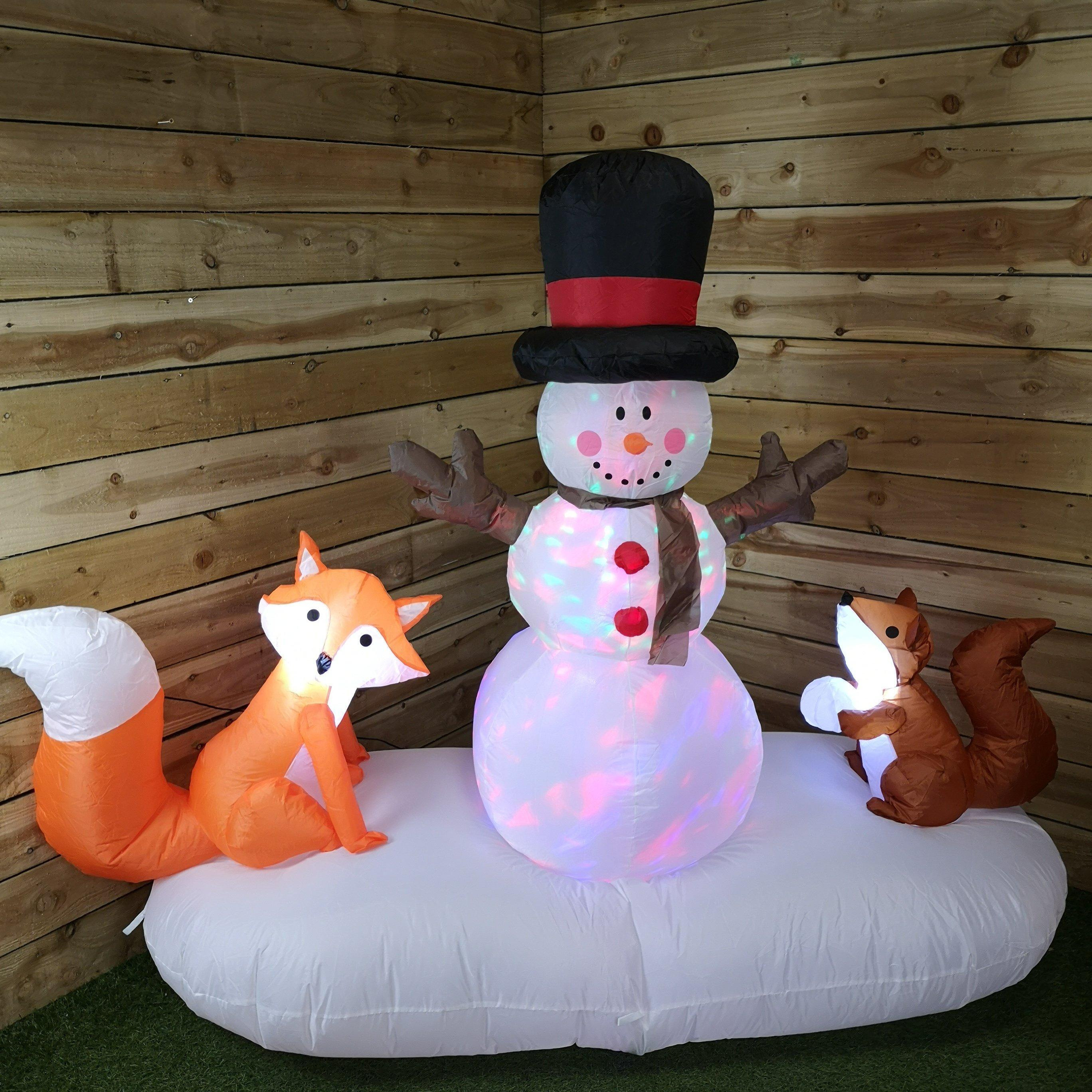 Premier Indoor Outdoor 1.5m Lit Inflatable Multi Coloured Flashing Snowman with Fox And Squirrel - image 1