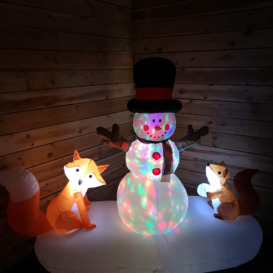 Premier Indoor Outdoor 1.5m Lit Inflatable Multi Coloured Flashing Snowman with Fox And Squirrel - thumbnail 2