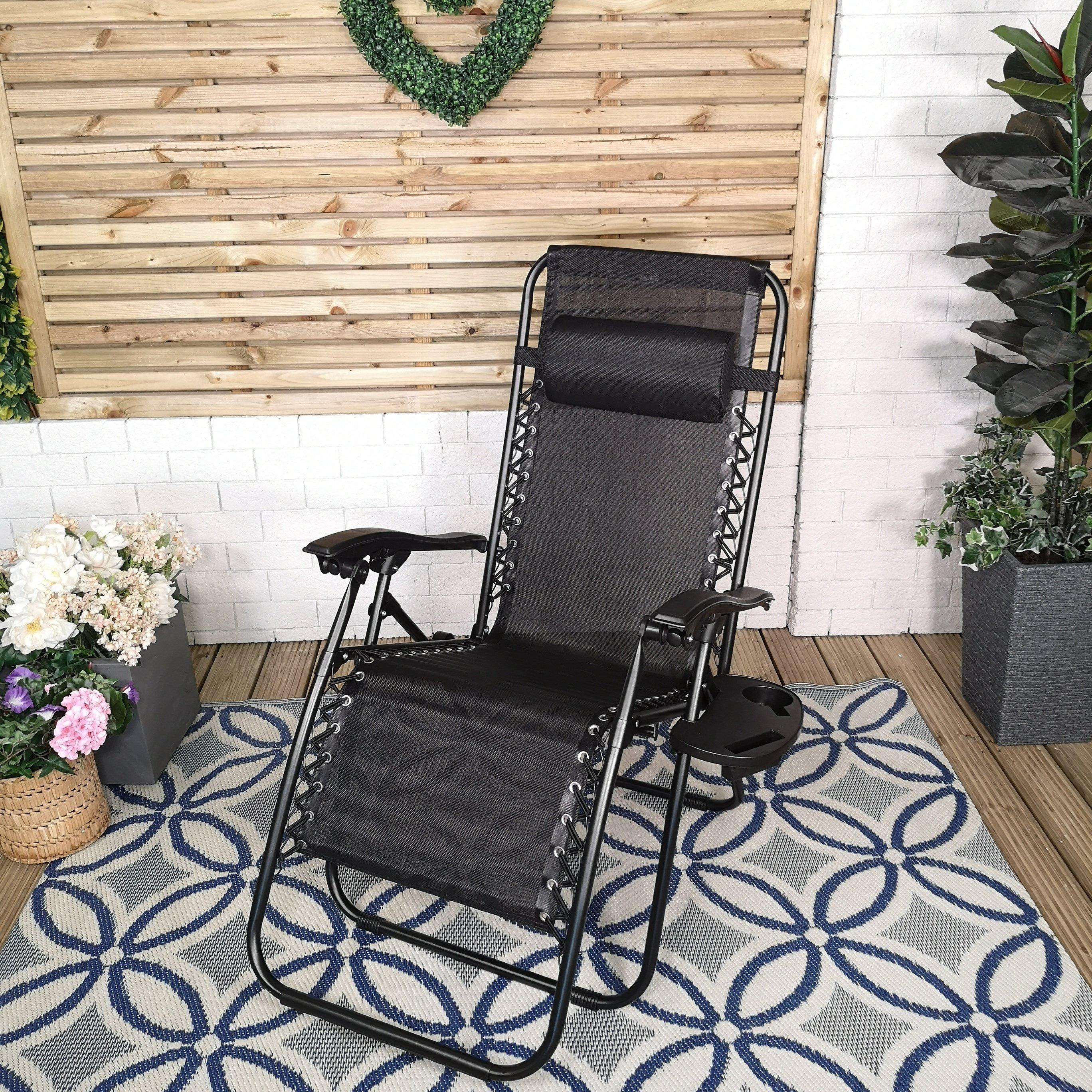 Black Multi Position Textoline Zero Gravity Garden Relaxer Chair Lounger - image 1