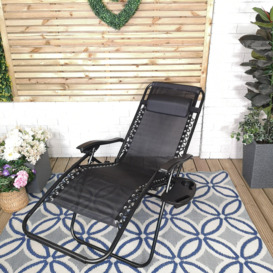 Black Multi Position Textoline Zero Gravity Garden Relaxer Chair Lounger - thumbnail 3