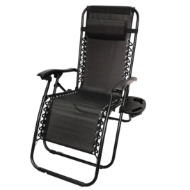 Black Multi Position Textoline Zero Gravity Garden Relaxer Chair Lounger - thumbnail 2