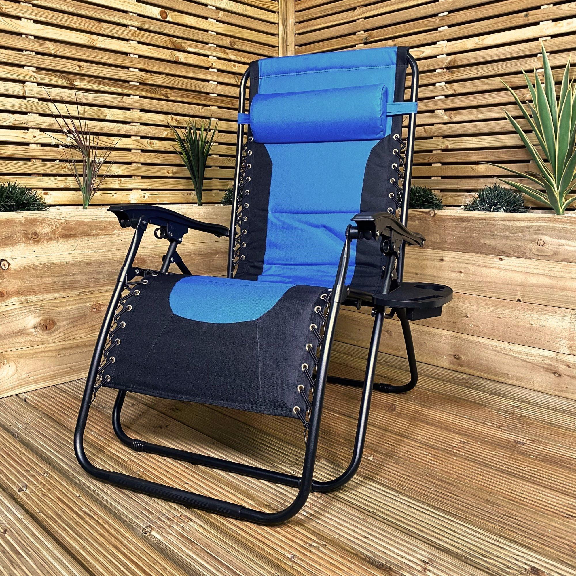 Luxury Padded Multi Position Zero Gravity Garden Relaxer Chair Lounger in Blue & Black - image 1