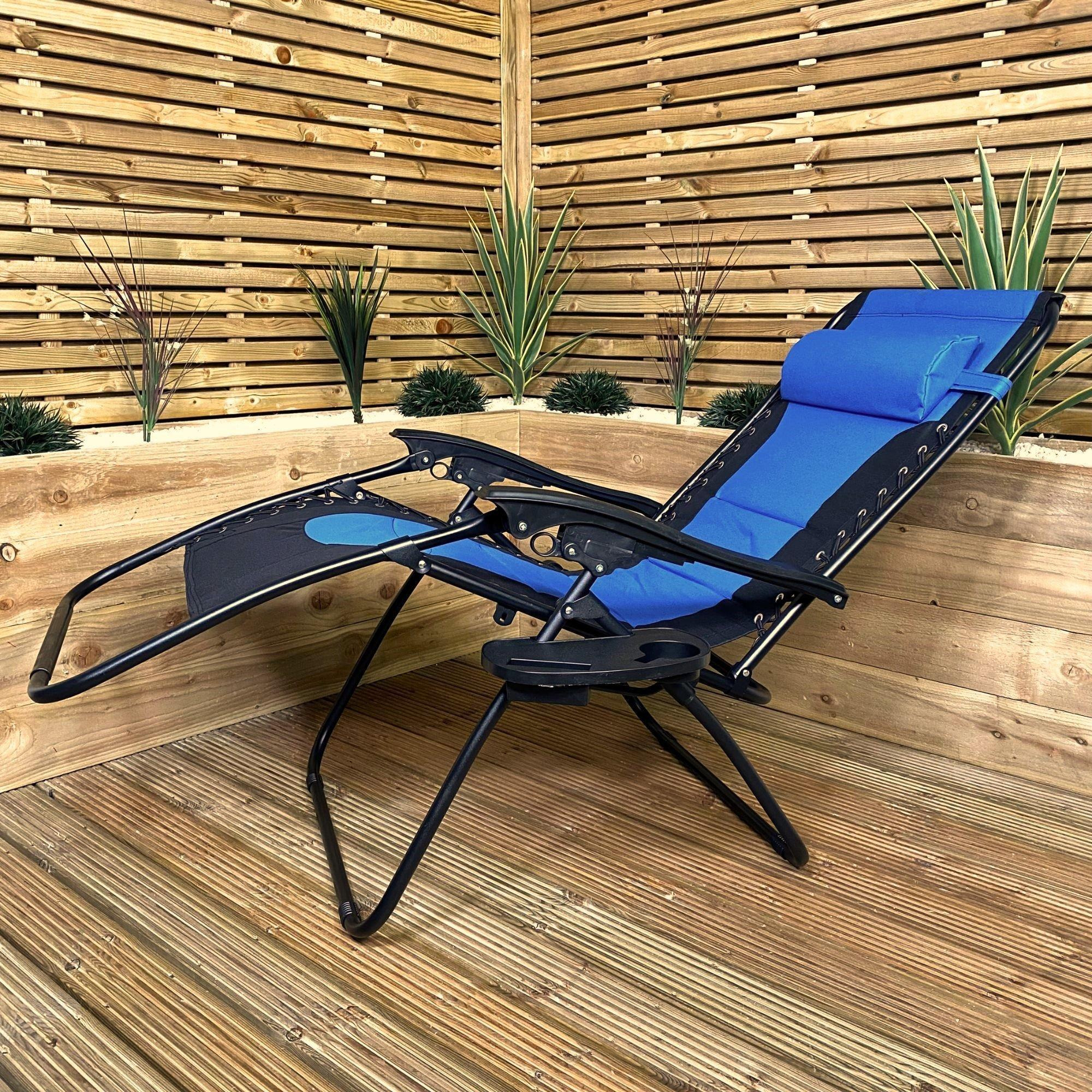 Luxury Padded Multi Position Zero Gravity Garden Relaxer Chair Lounger in  Blue & Black by Debenhams