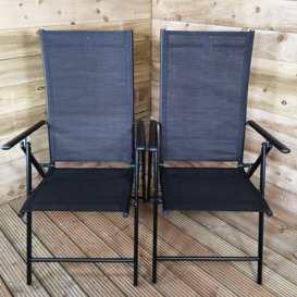 Set of 2 Outdoor Garden Patio Multi Position Reclining Folding Chair in Black