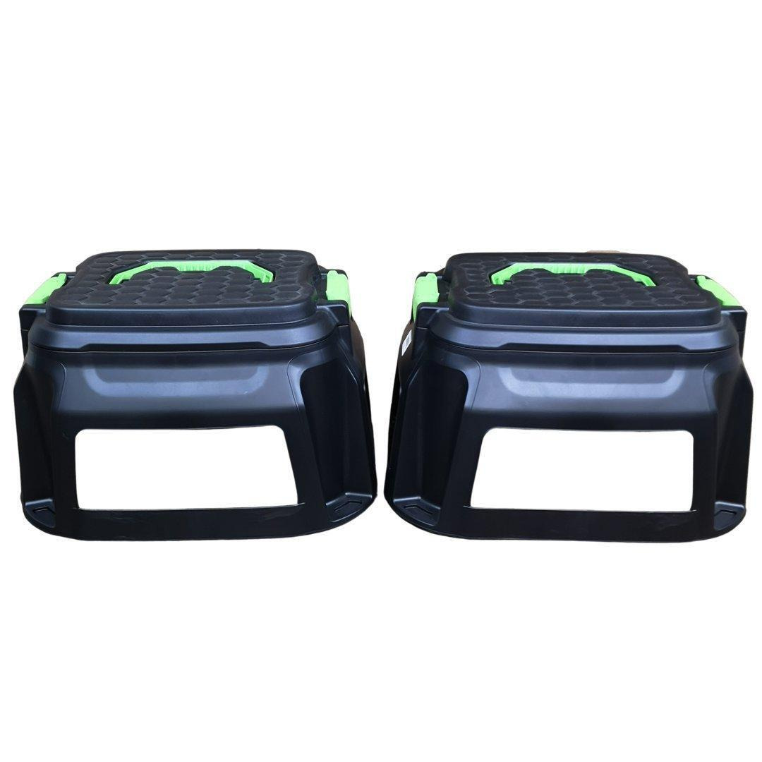 2 x 33cm Black and Green Heavy Duty Step Stool with Tool Caddy Storage