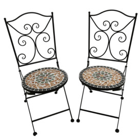 Set of 2 Outdoor Black Mosaic Metal Bistro Chairs for Garden Patio Balcony - thumbnail 2