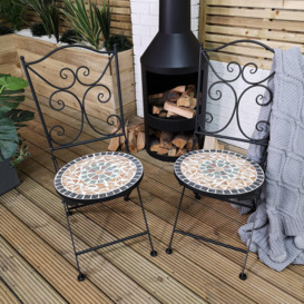 Set of 2 Outdoor Black Mosaic Metal Bistro Chairs for Garden Patio Balcony - thumbnail 1