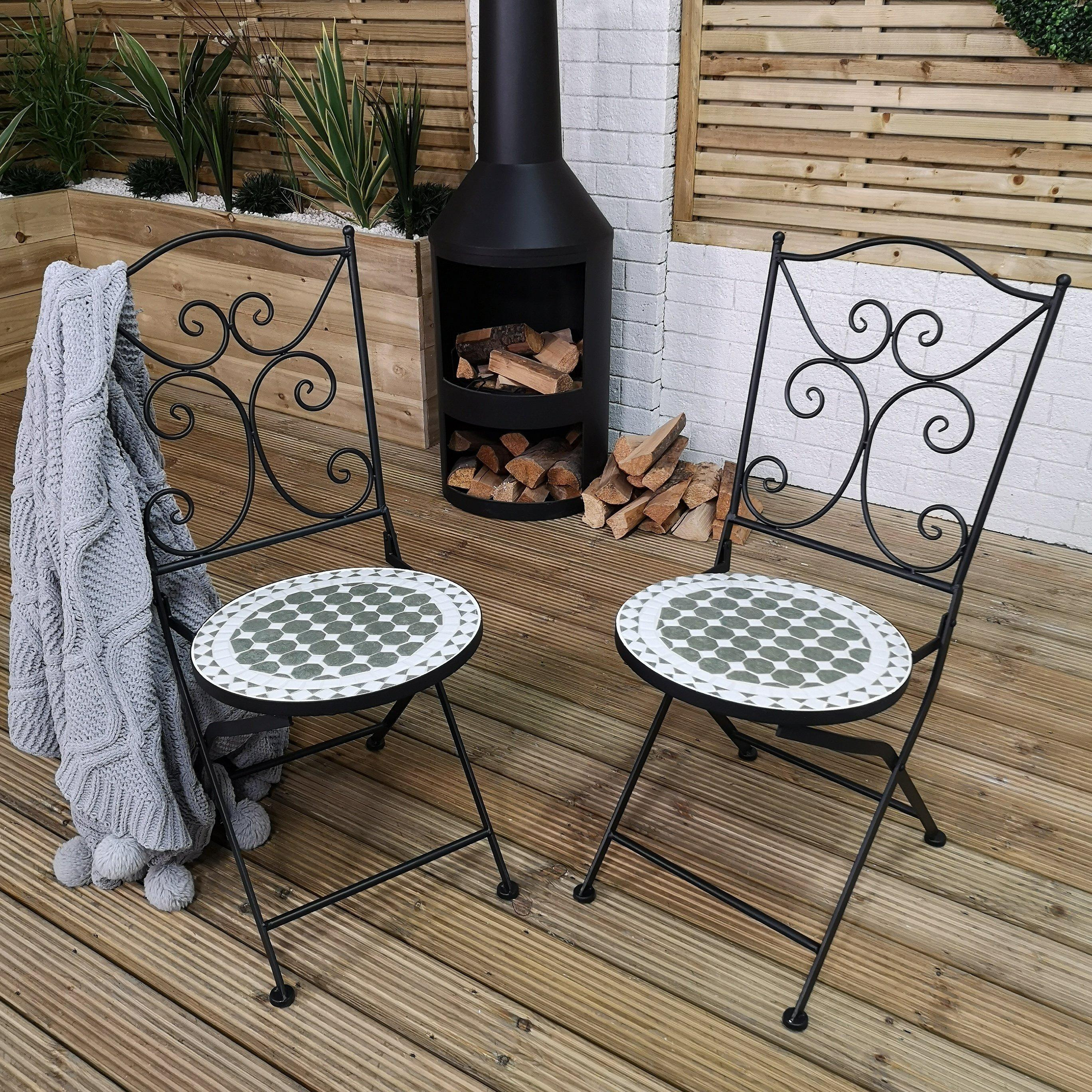 Set of 2 Outdoor Black Mosaic Metal Bistro Chairs for Garden Patio Balcony - image 1