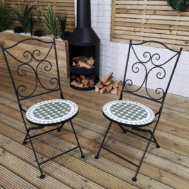 Set of 2 Outdoor Black Mosaic Metal Bistro Chairs for Garden Patio Balcony - thumbnail 3
