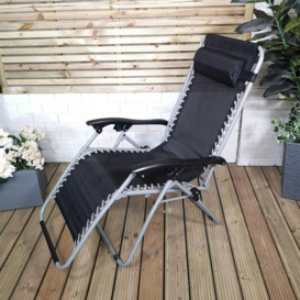 Multi Position Textoline Garden Relaxer Chair Lounger -  Black Silver Frame - thumbnail 2