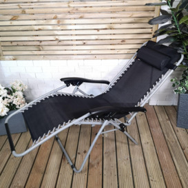 Multi Position Textoline Garden Relaxer Chair Lounger -  Black Silver Frame - thumbnail 3