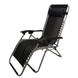 Multi Position Textoline Garden Relaxer Chair Lounger -  Black Silver Frame