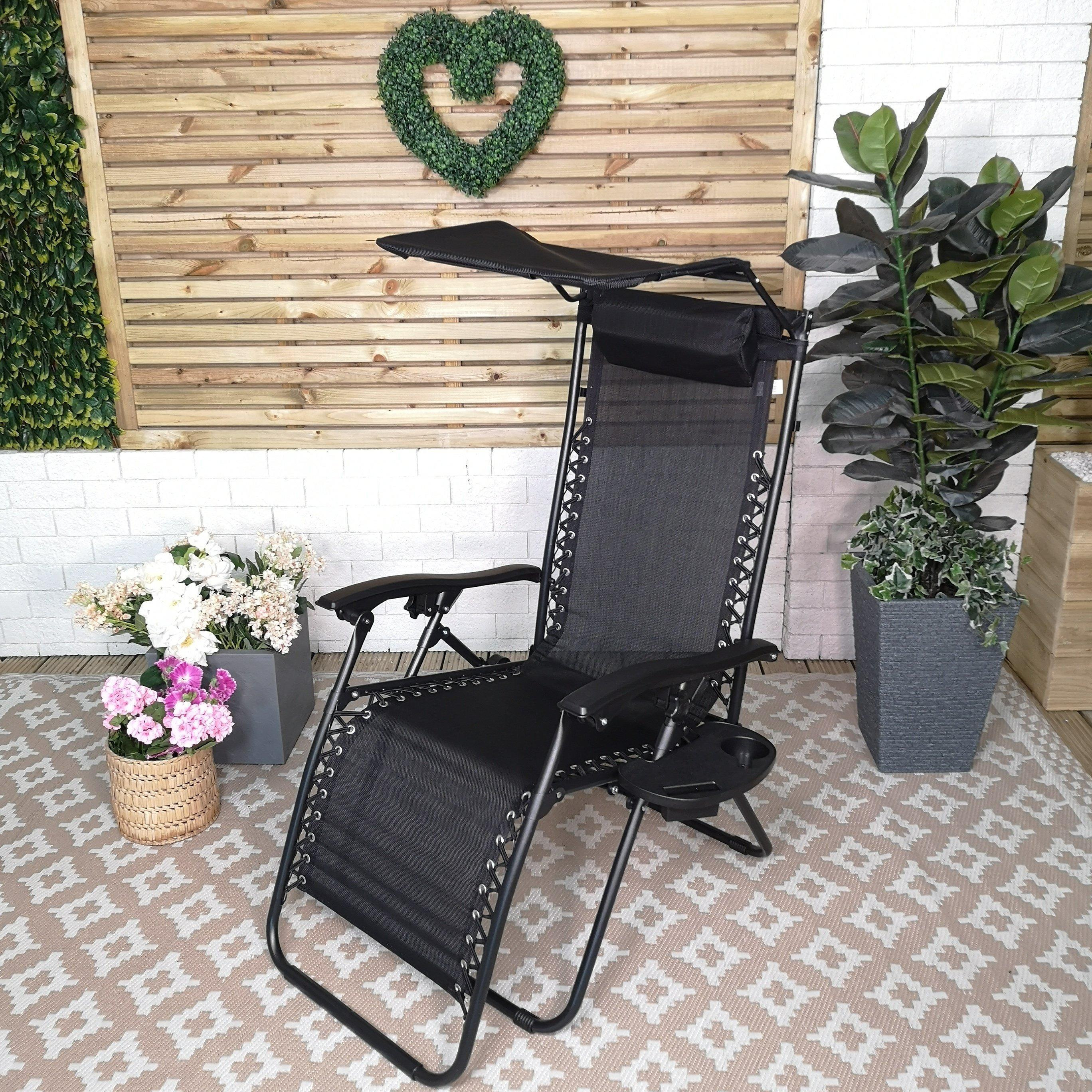 Multi Position Garden Gravity Relaxer Chair Sun Lounger with Sun Canopy in Black - image 1