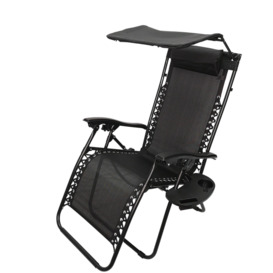 Multi Position Garden Gravity Relaxer Chair Sun Lounger with Sun Canopy in Black - thumbnail 2